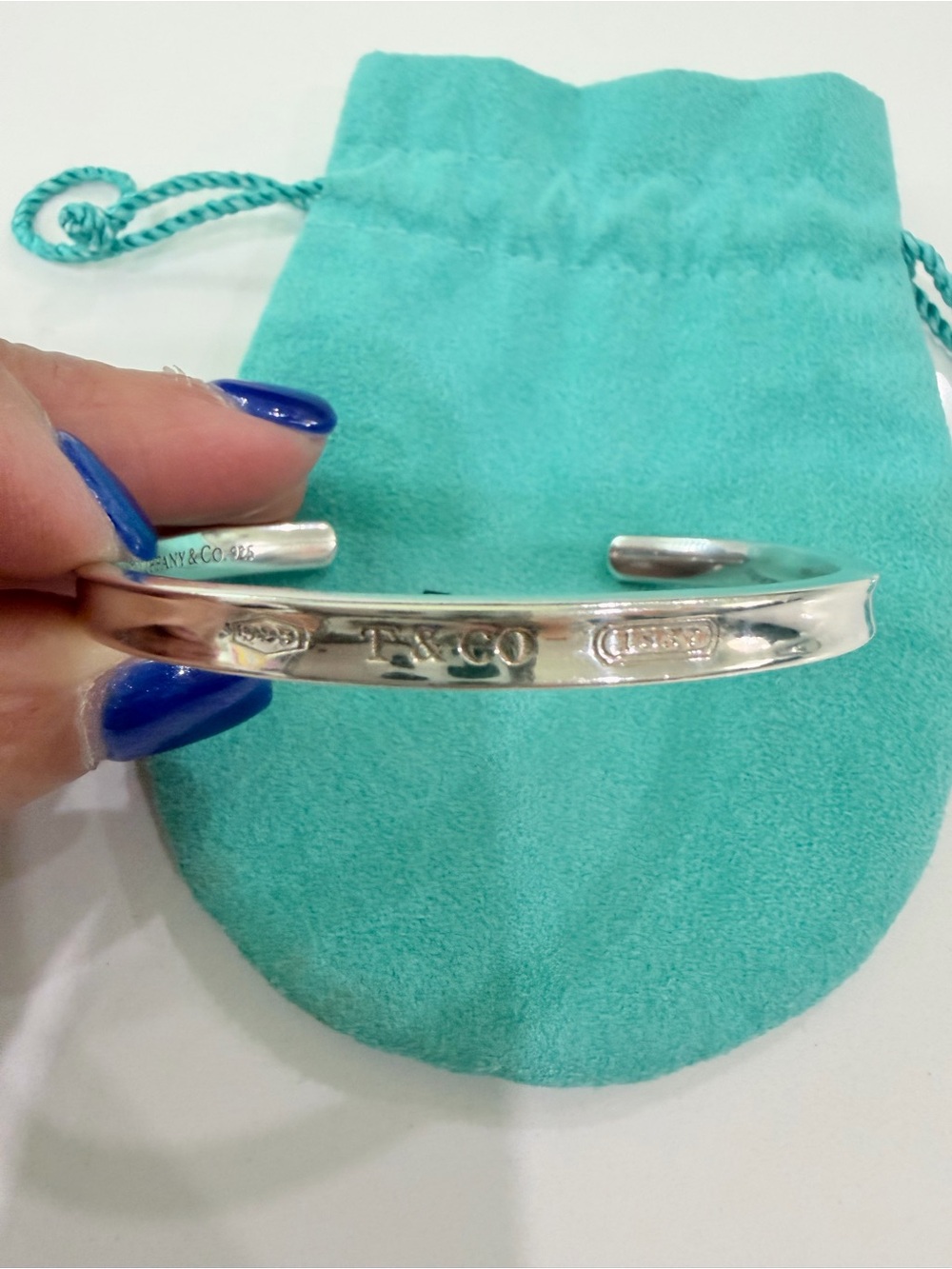 Tiffany & Co. Sterling Silver Blue Pouch Cuff Bracelet